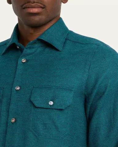 Kiton Men's Cotton Micro-Houndstooth Textured Overshirt | Thumbnail 2