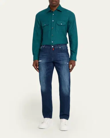 Kiton Men's Cotton Micro-Houndstooth Textured Overshirt | Thumbnail 3