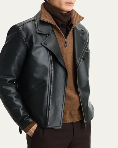 Berluti Men's Un Jour Patina Leather Moto Jacket | Thumbnail 2