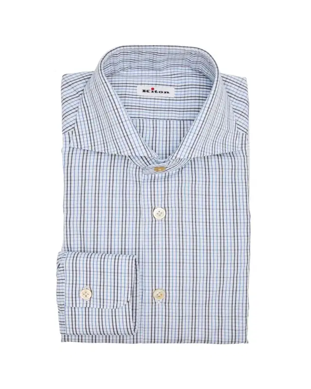 Men's Cotton Graph Check Spread Collar Dress Shirt