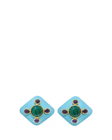 Grazia And Marica Vozza Rhombus Resin Earrings with Malachite and Amethyst | Thumbnail 1