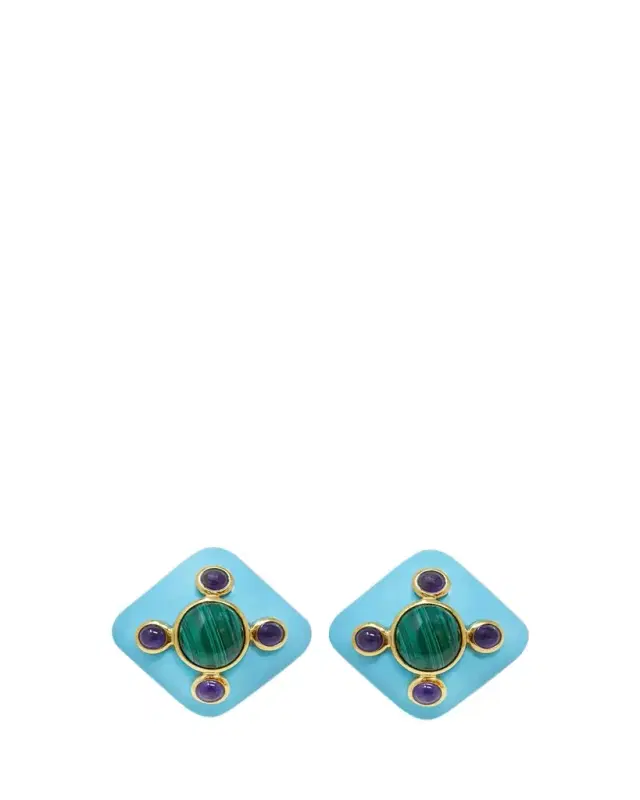 Grazia And Marica Vozza Rhombus Resin Earrings with Malachite and Amethyst