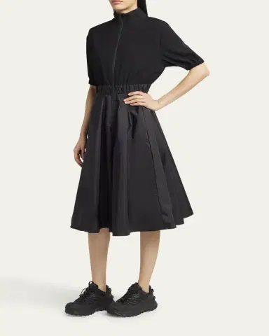 Moncler Short-Sleeve Zip Mixed-Media Dress | Thumbnail 4 Moncler Short-Sleeve Zip Mixed-Media Dress | Thumbnail 4