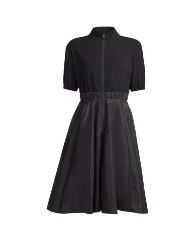 Moncler Short-Sleeve Zip Mixed-Media Dress | Thumbnail 1 Moncler Short-Sleeve Zip Mixed-Media Dress | Thumbnail 1