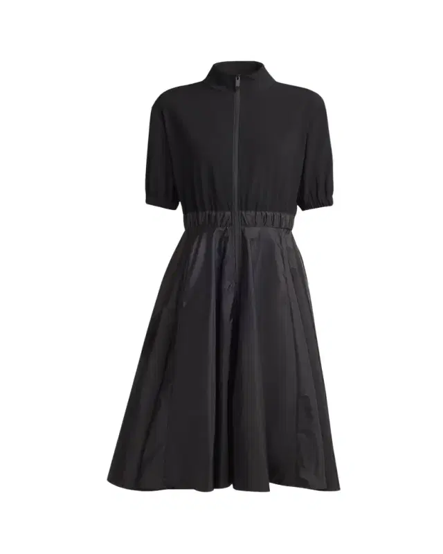 Short-Sleeve Zip Mixed-Media Dress