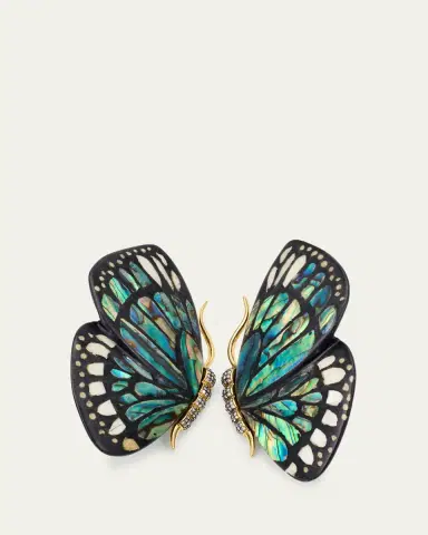 Silvia Furmanovich 18K Yellow Gold Butterfly Wing Marquetry Earrings with Mother Of Pearl, Abalone Inlay and Diamonds | Thumbnail 3 Silvia Furmanovich 18K Yellow Gold Butterfly Wing Marquetry Earrings with Mother Of Pearl, Abalone Inlay and Diamonds | Thumbnail 3