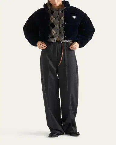 Prada Convertible Cropped Velvet Down Jacket | Thumbnail 2 Prada Convertible Cropped Velvet Down Jacket | Thumbnail 2