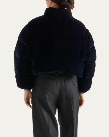 Prada Convertible Cropped Velvet Down Jacket | Thumbnail 3 Prada Convertible Cropped Velvet Down Jacket | Thumbnail 3