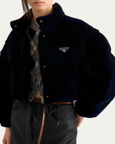 Prada Convertible Cropped Velvet Down Jacket | Thumbnail 4 Prada Convertible Cropped Velvet Down Jacket | Thumbnail 4