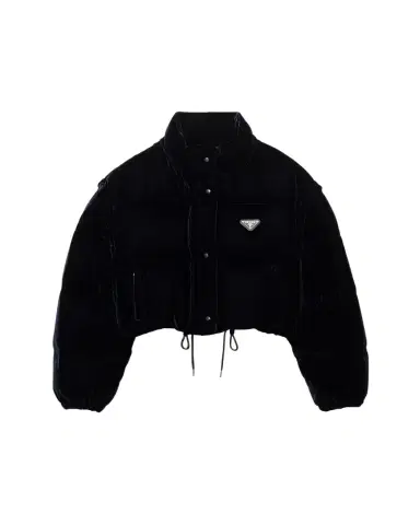 Prada Convertible Cropped Velvet Down Jacket | Thumbnail 1 Prada Convertible Cropped Velvet Down Jacket | Thumbnail 1