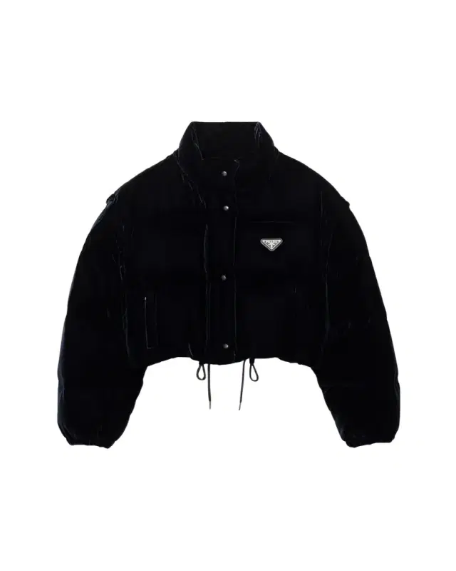 Convertible Cropped Velvet Down Jacket