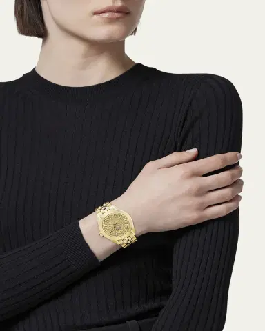 Versace V-Code 36mm IP Yellow Gold Bracelet Watch | Thumbnail 3