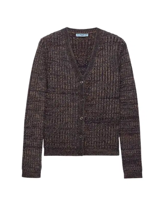 Prada Cashmere-Wool Mouline V-Neck Cardigan