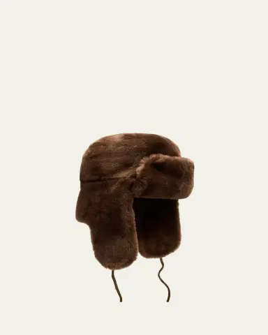 Pologeorgis Men's Shearling Trapper Hat with Leather Chin Strap | Thumbnail 2