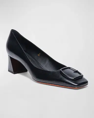 Santoni Calfskin Buckle Block-Heel Pumps | Thumbnail 3