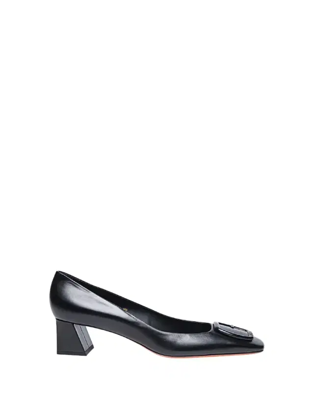 Calfskin Buckle Block-Heel Pumps