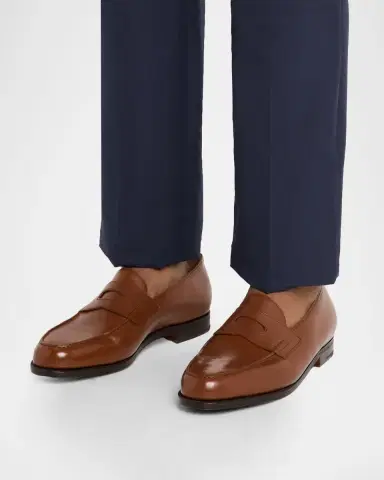 John Lobb Men's Lopez Leather-Sole Penny Loafers | Thumbnail 6