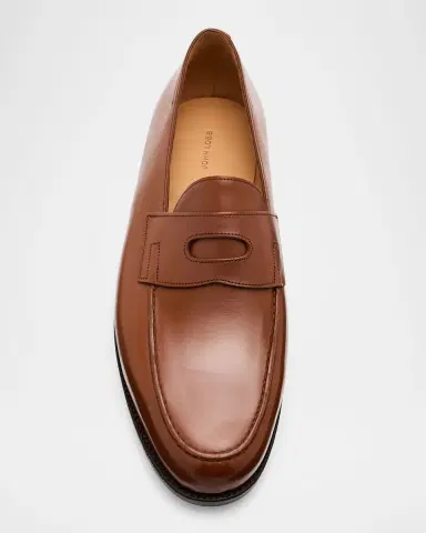 John Lobb Men's Lopez Leather-Sole Penny Loafers | Thumbnail 10