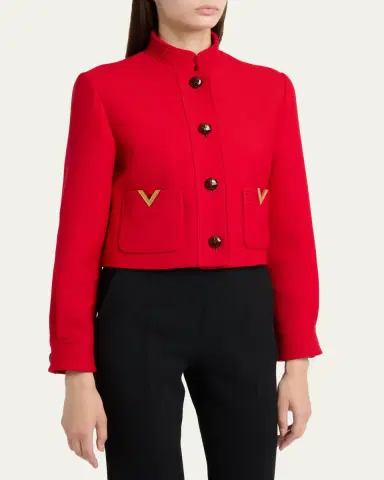 Valentino Garavani V-Logo Wool-Silk Single-Breasted Peacoat | Thumbnail 4 Valentino Garavani V-Logo Wool-Silk Single-Breasted Peacoat | Thumbnail 4