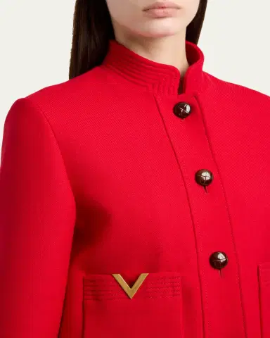 Valentino Garavani V-Logo Wool-Silk Single-Breasted Peacoat | Thumbnail 5 Valentino Garavani V-Logo Wool-Silk Single-Breasted Peacoat | Thumbnail 5