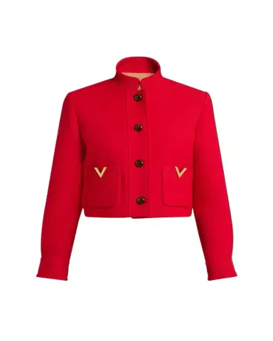 Valentino Garavani V-Logo Wool-Silk Single-Breasted Peacoat | Thumbnail 1 Valentino Garavani V-Logo Wool-Silk Single-Breasted Peacoat | Thumbnail 1