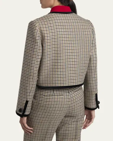 Valentino Garavani Velvet-Trim Houndstooth Crop Wrap Jacket | Thumbnail 3 Valentino Garavani Velvet-Trim Houndstooth Crop Wrap Jacket | Thumbnail 3