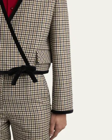 Valentino Garavani Velvet-Trim Houndstooth Crop Wrap Jacket | Thumbnail 5 Valentino Garavani Velvet-Trim Houndstooth Crop Wrap Jacket | Thumbnail 5