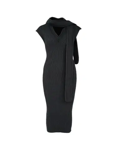 Aisling Camps Scarf-Neck Sleeveless Rib Knit Midi Dress | Thumbnail 1 Aisling Camps Scarf-Neck Sleeveless Rib Knit Midi Dress | Thumbnail 1