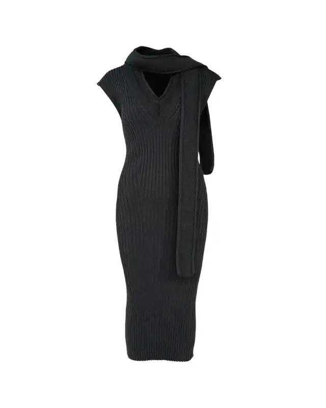 Aisling Camps Scarf-Neck Sleeveless Rib Knit Midi Dress