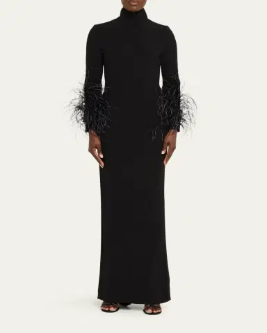 16Arlington Arios Long-Sleeve Feather-Trim Gown | Thumbnail 2