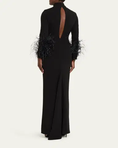 16Arlington Arios Long-Sleeve Feather-Trim Gown | Thumbnail 3