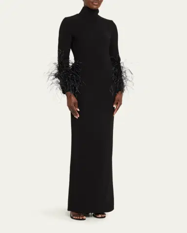 16Arlington Arios Long-Sleeve Feather-Trim Gown | Thumbnail 4
