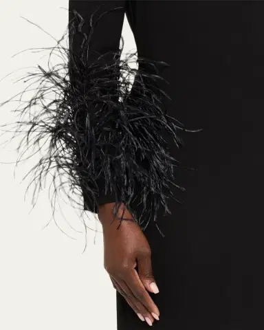16Arlington Arios Long-Sleeve Feather-Trim Gown | Thumbnail 5