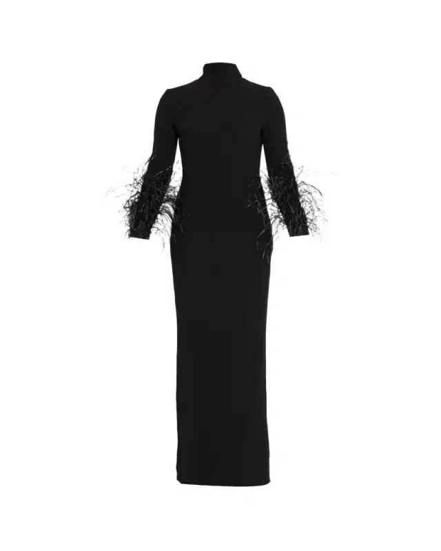 Arios Long-Sleeve Feather-Trim Gown