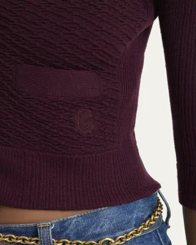 Chloé Textured Wool Knit Half-Sleeve Cropped Cardigan | Thumbnail 2 Chloé Textured Wool Knit Half-Sleeve Cropped Cardigan | Thumbnail 2