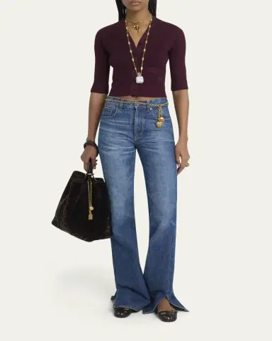 Chloé Textured Wool Knit Half-Sleeve Cropped Cardigan | Thumbnail 3 Chloé Textured Wool Knit Half-Sleeve Cropped Cardigan | Thumbnail 3