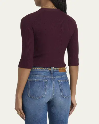 Chloé Textured Wool Knit Half-Sleeve Cropped Cardigan | Thumbnail 4 Chloé Textured Wool Knit Half-Sleeve Cropped Cardigan | Thumbnail 4