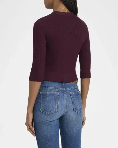 Chloé Textured Wool Knit Half-Sleeve Cropped Cardigan | Thumbnail 7 Chloé Textured Wool Knit Half-Sleeve Cropped Cardigan | Thumbnail 7