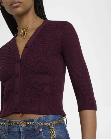 Chloé Textured Wool Knit Half-Sleeve Cropped Cardigan | Thumbnail 9 Chloé Textured Wool Knit Half-Sleeve Cropped Cardigan | Thumbnail 9