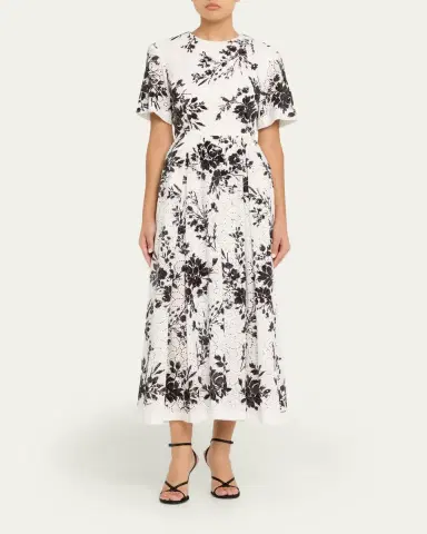 PRABAL GURUNG Sequin Floral Embroidered Eyelet Midi Dress | Thumbnail 2
