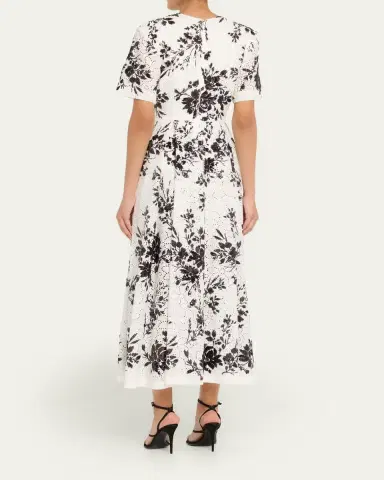 PRABAL GURUNG Sequin Floral Embroidered Eyelet Midi Dress | Thumbnail 3