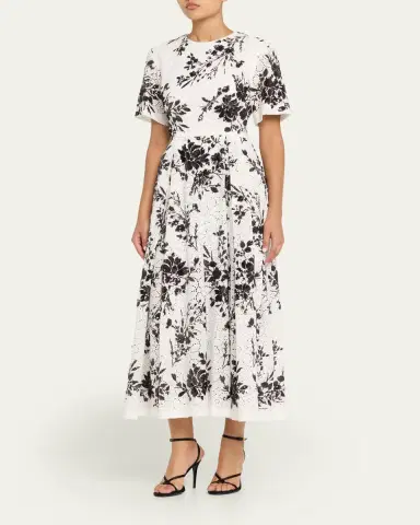 PRABAL GURUNG Sequin Floral Embroidered Eyelet Midi Dress | Thumbnail 4