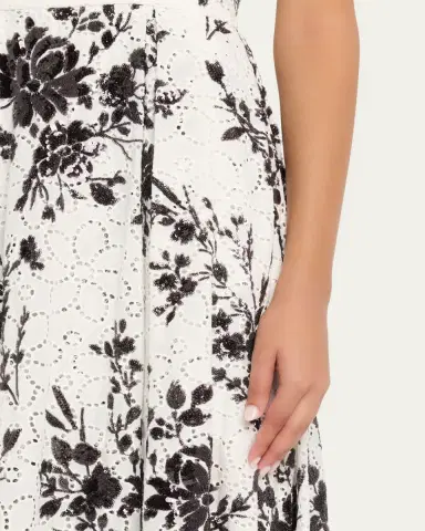 PRABAL GURUNG Sequin Floral Embroidered Eyelet Midi Dress | Thumbnail 5