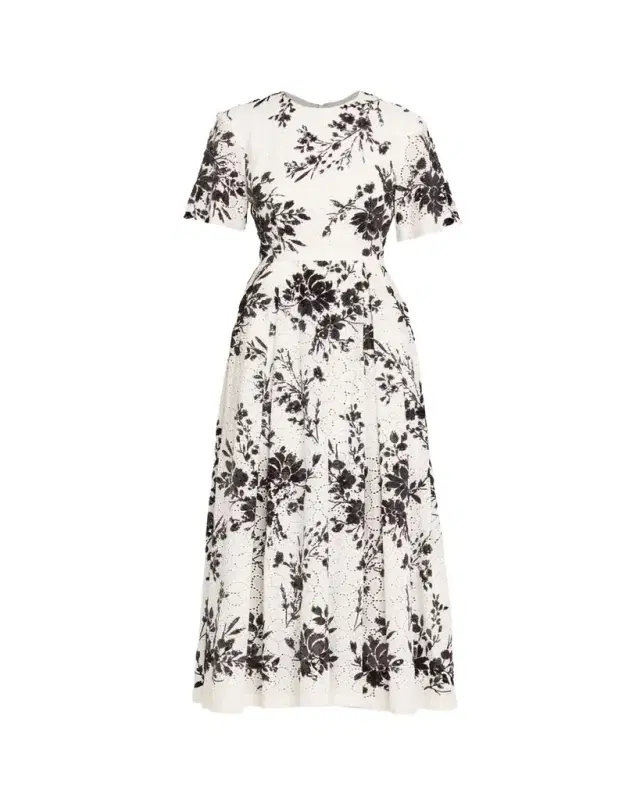 Prabal Gurung Sequin Floral Embroidered Eyelet Midi Dress
