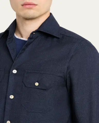 Kiton Men's Cashmere Twill Double-Pocket Button-Down Shirt | Thumbnail 5 Kiton Men's Cashmere Twill Double-Pocket Button-Down Shirt | Thumbnail 5