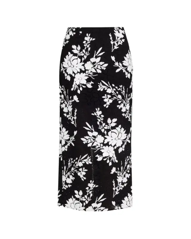 Sequin Floral Embroidered Eyelet Maxi Skirt