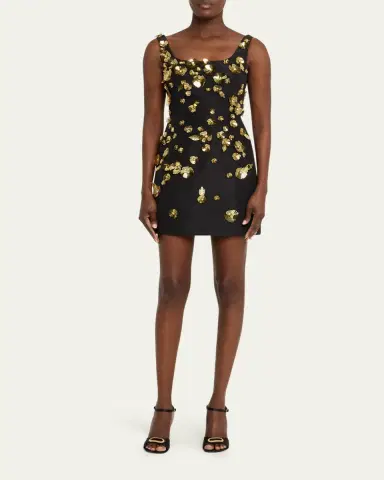 Carolina Herrera Crystal Flower Applique Sleeveless Mini Dress | Thumbnail 2