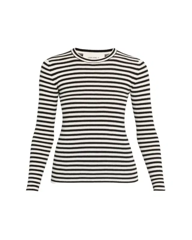 Vivian Striped Long-Sleeve Cashmere T-Shirt