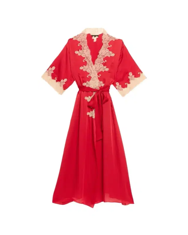 Orchid Lace-Trim Silk Chiffon Robe