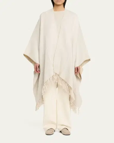 Brunello Cucinelli Linen Platinum Fringed Poncho | Thumbnail 2 Brunello Cucinelli Linen Platinum Fringed Poncho | Thumbnail 2